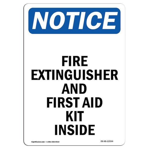 Safety Sign, OSHA Notice, 5" Height, Fire Extinguisher And First Aid Sign, Portrait, 10PK